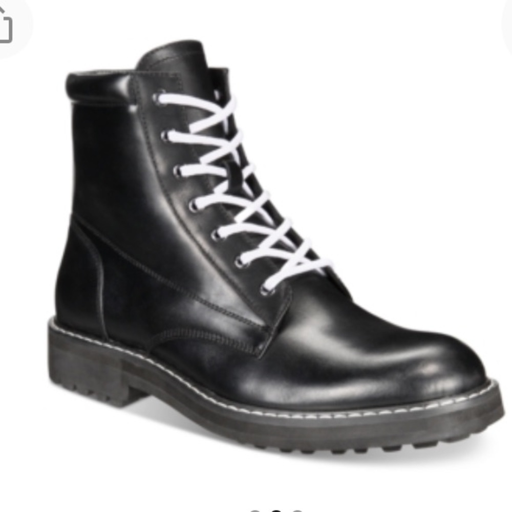 NEW INC International Concepts Leather Mens Ivan Lace Up Boots, Size 7, Black